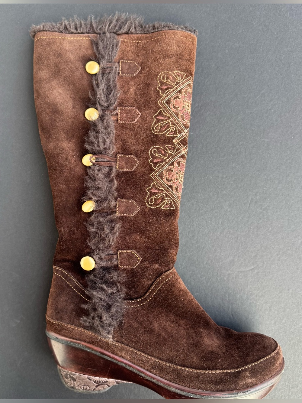 Women's JAMBU Brown Suede Shearling-Trim Knee Boot